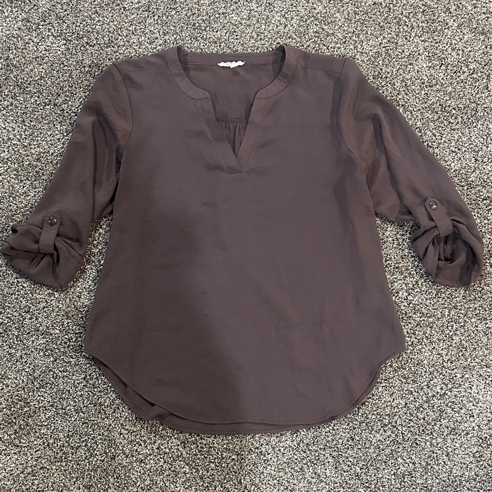 Maurices Dark Brown Roll-Up Sleeve Blouse
